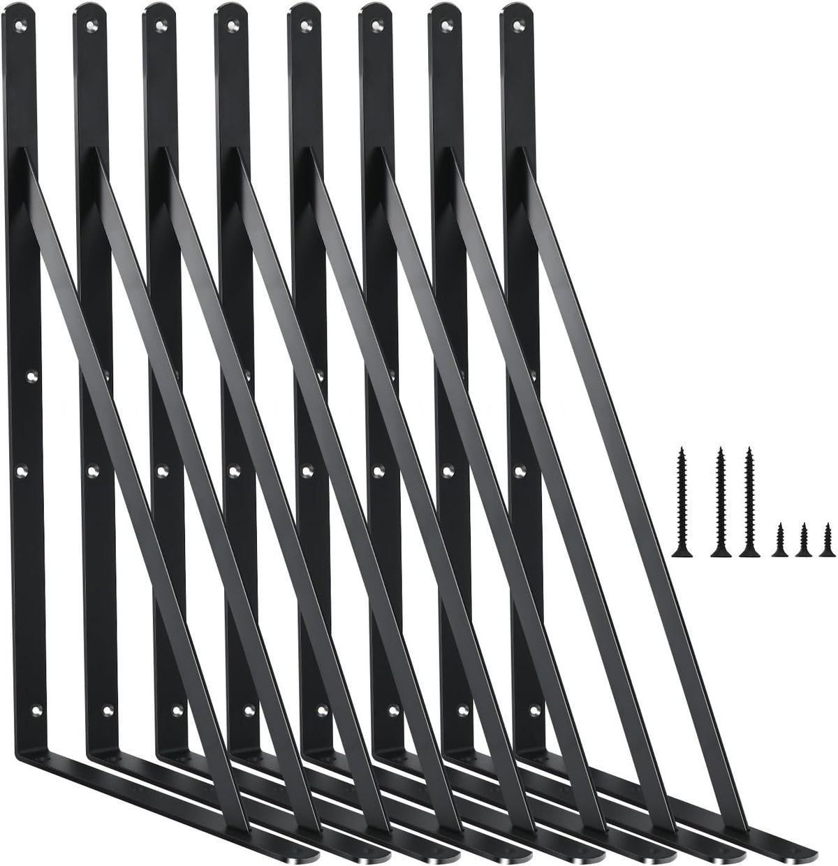 8 Pack L16 x H 10" Black Heavy Duty Shelf Brackets with Screws Metal Shelf Brackets Shelf Support Angle Brackets for Shelves L Brackets Heavy Duty Floating Shelf