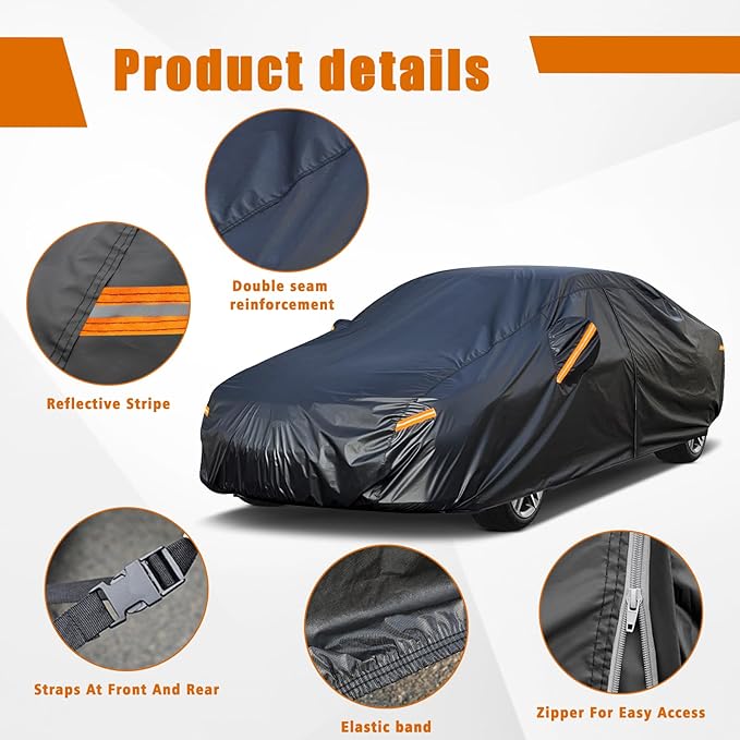 Kayme 7 Layers Car Cover Custom Fit for Toyota Camry Sedan/Solara (1996-2025) Waterproof All Weather for Automobiles, Outdoor Full Cover Rain Sun UV Protection with Zipper Cotton/Black