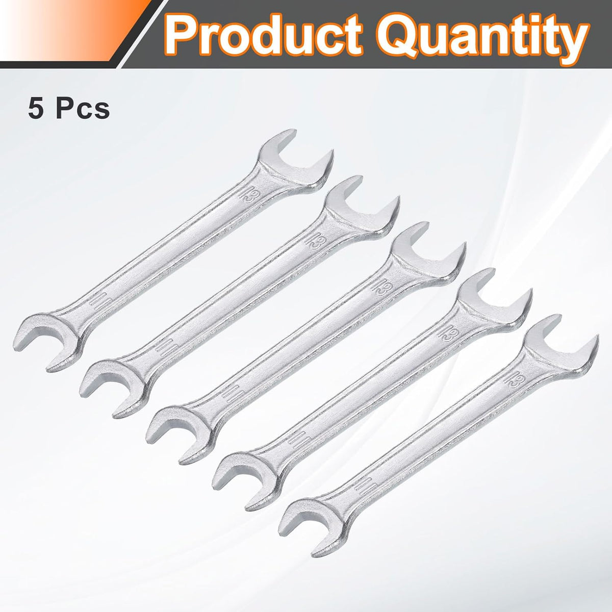 HARFINGTON 5pcs Double Open End Wrench 11mm x 13mm Metric 15 Degree Offset Angle Small Flat Head Wrench Galvanizing Open Ended Spanner for Automotive Repair Furniture Assembly