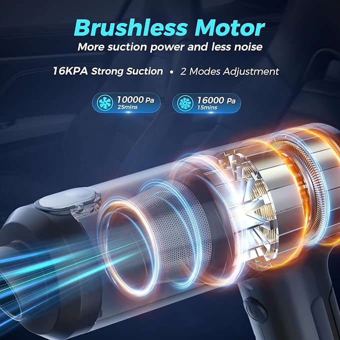 2-in-1 Car Vacuum&Air Duster,65w/16kpa/30 Mins,High Powerful Dust Cleaner Portable Cordless Vacuum,Compressed Air Blower,Lightweight Rechargeable Handheld Mini Vacuum for Car/Home/Office