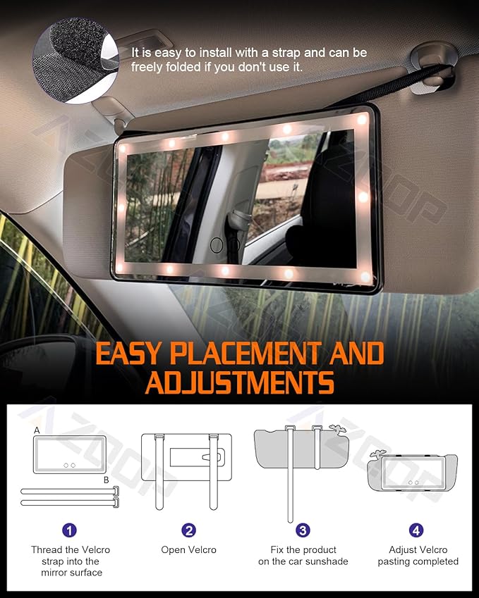 2 Pcs Car Sun Visor Vanity Mirror, Upgraded Car's Mirrors with Lights, Makeup Mirror with 3 Light Modes, Dimmable Touch Screen, Rectangular White, Universal for Car SUV Truck