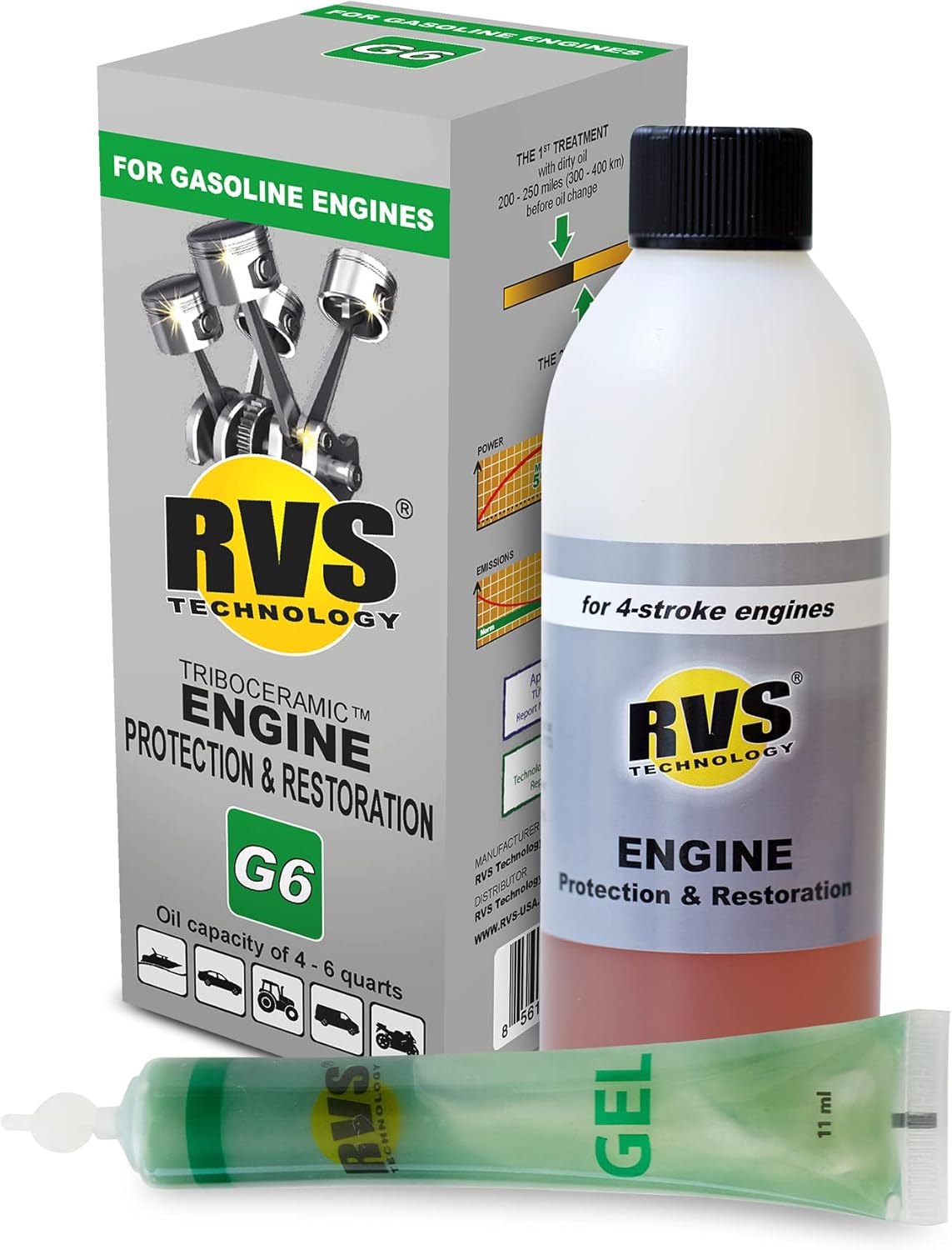 G6 Engine oil Treatment; For Gasoline Engines with a Motor oil capacity up to 6 quarts; Save fuel, Boost Power and Safely Restore and protect your Car, Truck, and all other engines