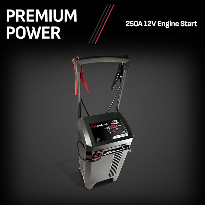 Schumacher Electric Wheeled Battery Charger and Engine Starter, SC1325, 4-in-1, Fully Automatic, 250 Amps, 40 Amp Boost Mode, 6 Volt, 12 Volt, for Car, Truck, and Marine Batteries
