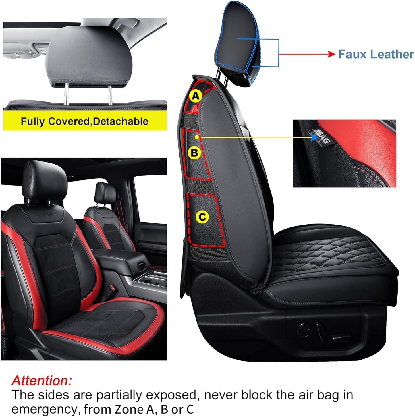 LUCKYMAN CLUB F150 Faux Leather Seat Covers Fit for 2015-2025 F150 SuperCrew and 2017-2025 F250 F350 F450 Super Duty Crew Cab Pickup Trucks(Full Set, Black)
