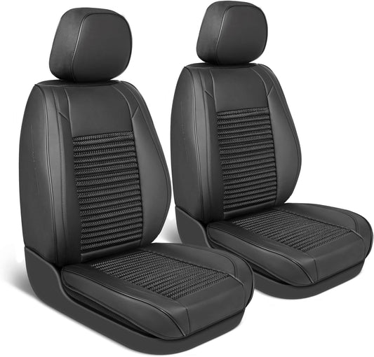 Elite Edition Faux Leather & All Weather Wicker Seat Covers for Cars, Trucks, & SUV - 2 Black Car Seat Covers for Front Seats - Universal Fit Car Accessories Automotive Interior Protector
