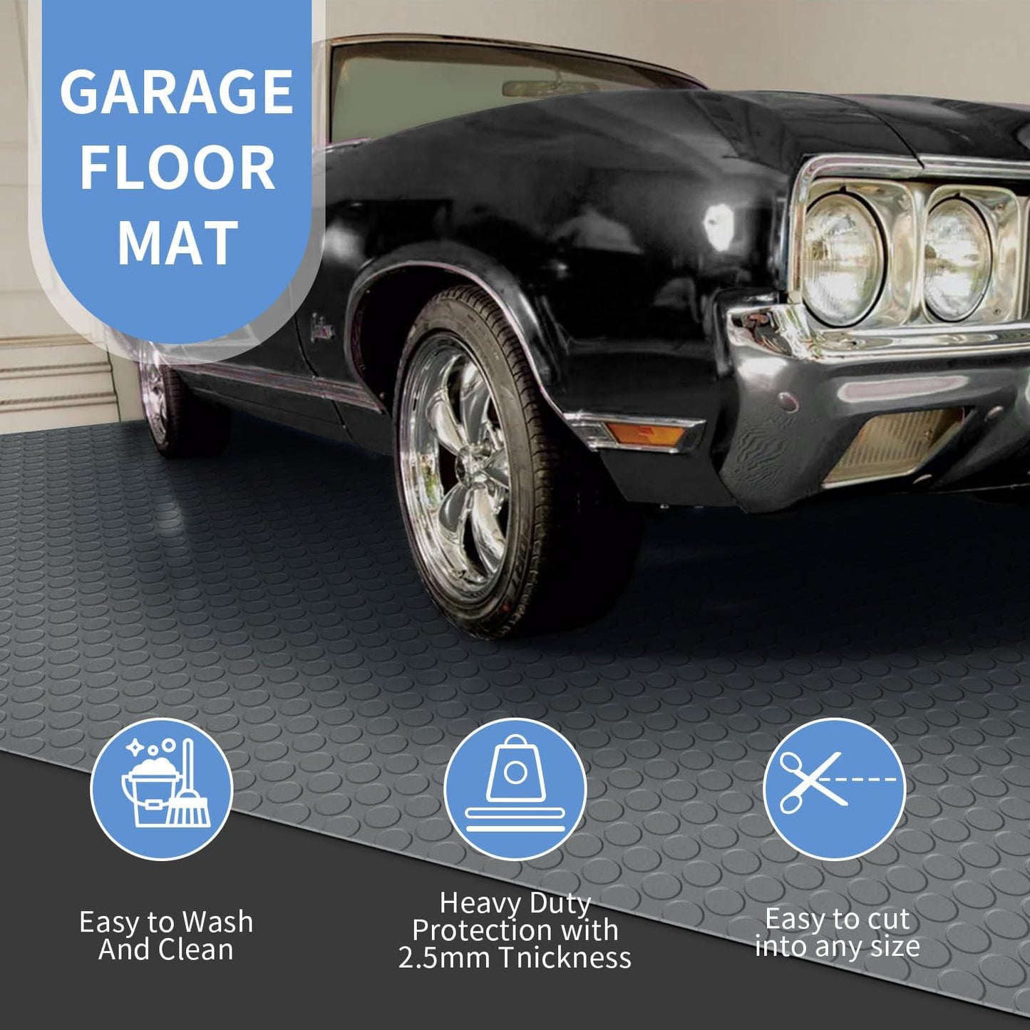 Premium Garage Floor Mat, Commercial Grade Heavy Duty Parking Mat for Garage Floor, Golf Cart Parking, Water/Stain Resistant Floor Runner (Grey Coin, 2 Rolls x 4 x 6.5 Feet)