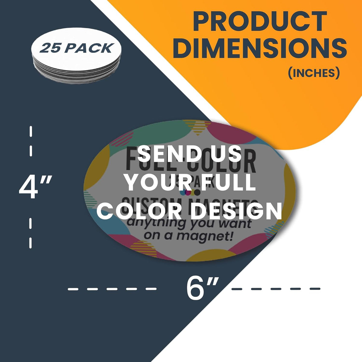 Magnet Me Up Customizable 4x6 Inch Oval Magnet Pack, 25 Piece, Custom Magnet for Businesses, Personal Use, Choose Your Text, Upload Image, Magnetic Vinyl for Any Magnetic Surface, Crafted in USA