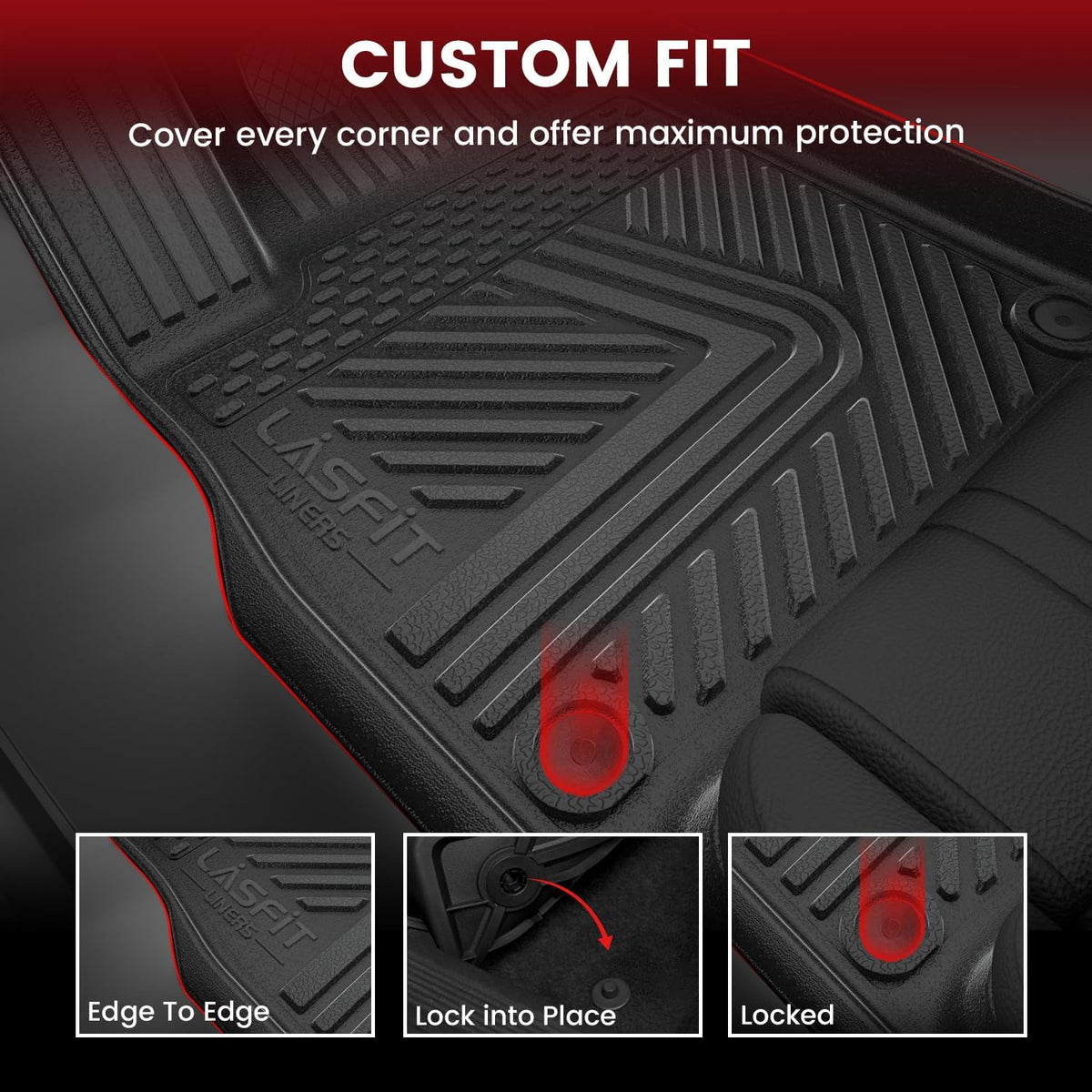 LASFIT Floor Mats for Rivian R1T 2024 2023 2022, All Weather Floor Liner TPE Custom Fit Car Mats for Rivian R1T 1st & 2nd Row Rubber Mats, Black,Tasteless, Durable and Easy to Clean