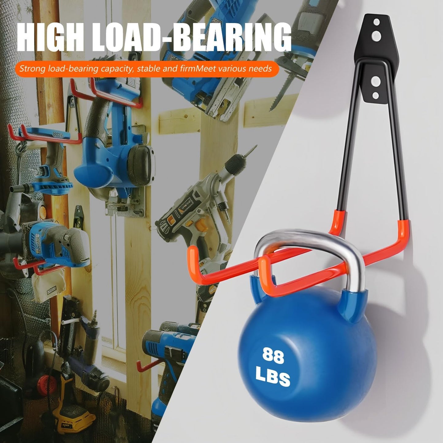 Heavy-Duty Garage Hooks -4 Pack Type large J - Anti-Slip Coated Wall-Mounted Hooks Wall Mount Storage Organizer for Hanging Power and Garden Tools, Ladders, Hose, Bikes, Ropes, Bulk Items, and More