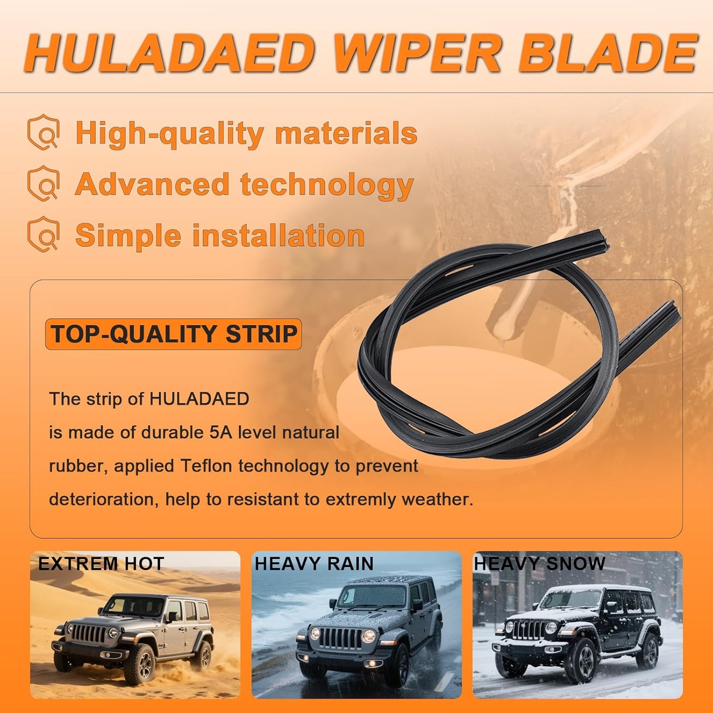 HULADAED® 24'' 17'' 13'' Windshield Wipers Replacement for GMC Terrain Chevrolet Equinox 2017-2010,Silicone Front Rear Wiper blades for MY Car-All Weather & Quiet(3 PACK)