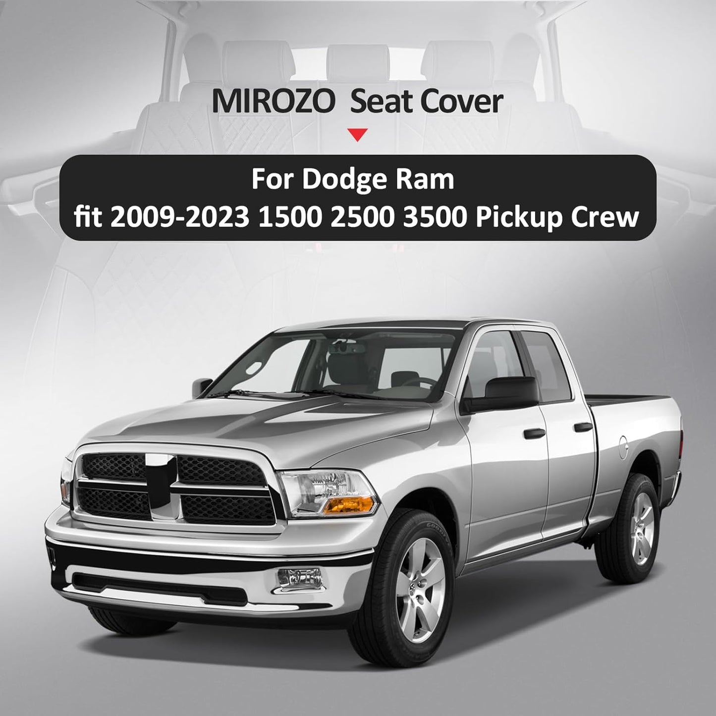 MIROZO Dodge Ram Seat Covers,Waterproof Truck Seat Covers Fits for 2009-2025 Ram 1500 2500 3500 Crew Quad Regular Cab Pickup Cushions with Split Bench 40/60(Black and Blue,Full Set Flat Back)