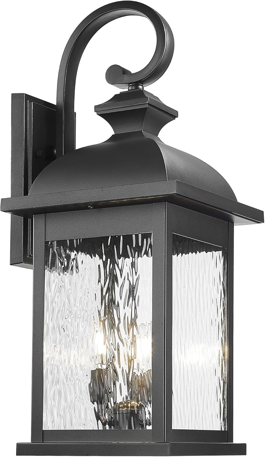 FEMILA 26" Outdoor Wall Light, Large Exterior Wall Lantern with Water Ripple Glass, 3-Light Outdoor Wall Light Fixtures for Entryway, Patio, Garage, and Doorway, E12 Base, 4FD54B-L BK