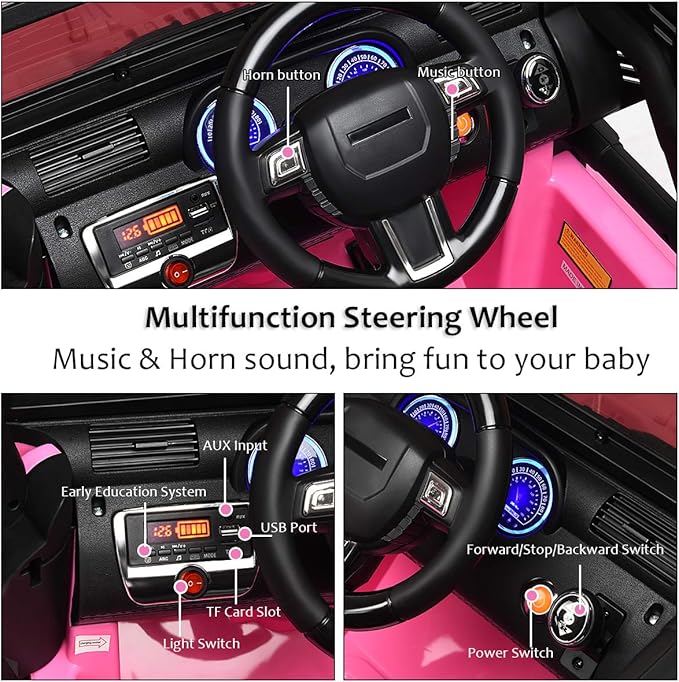 Costzon Ride On Car, 12V Battery Powered Electric Ride On Truck w/Parental Remote Control, LED Lights, Double Open Doors, Safety Belt, Music, MP3, Spring Suspension (Pink)