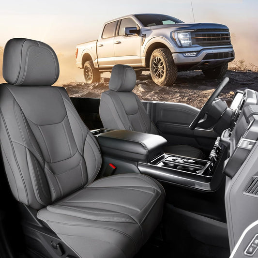 Coverland Custom Car Seat Covers Compatible with 2007-2013 Tundra Double Cab - Premium Leather Non-Slip Memory Foam Waterproof Cover Interior Protector Front Seat-Dark Gray [See Size Chart-Size A34]