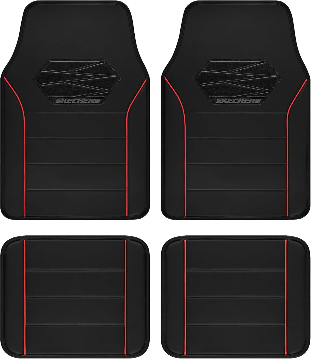 Skechers Memory Foam Car Mats,Leather Piping Floor Mats with Anti-Slip Pad,Universal Waterproof Fit Automotive Floor Mats for SUV,Vans,sedans,Trucks,Full Set 4pcs Red