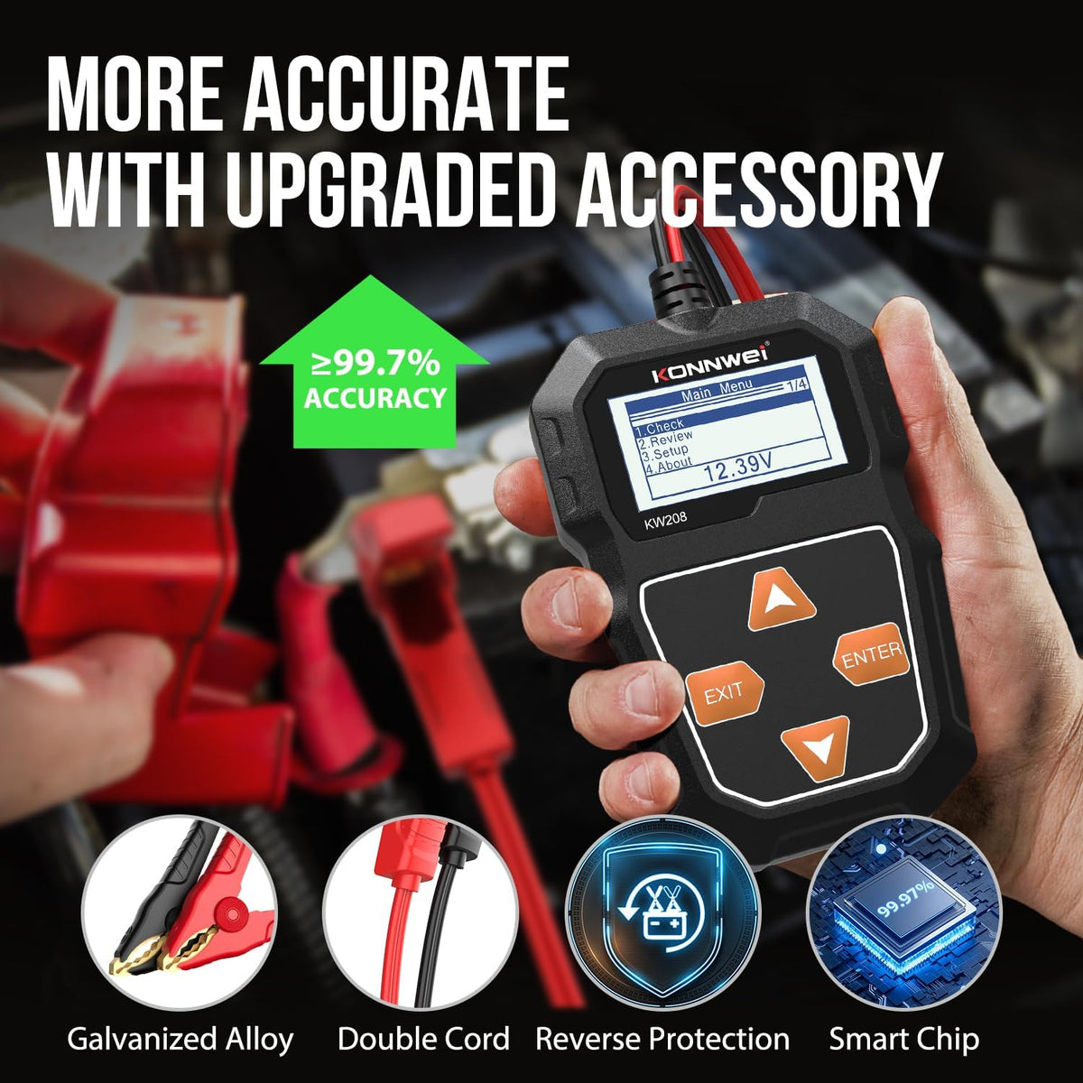KONNWEI KW208 12V Car Battery Tester, 100-2000 CCA Load Tester Automotive Alternator Tester Digital Auto Battery Analyzer Charging Cranking System Tester for Truck Marine Motorcycle SUV Boat