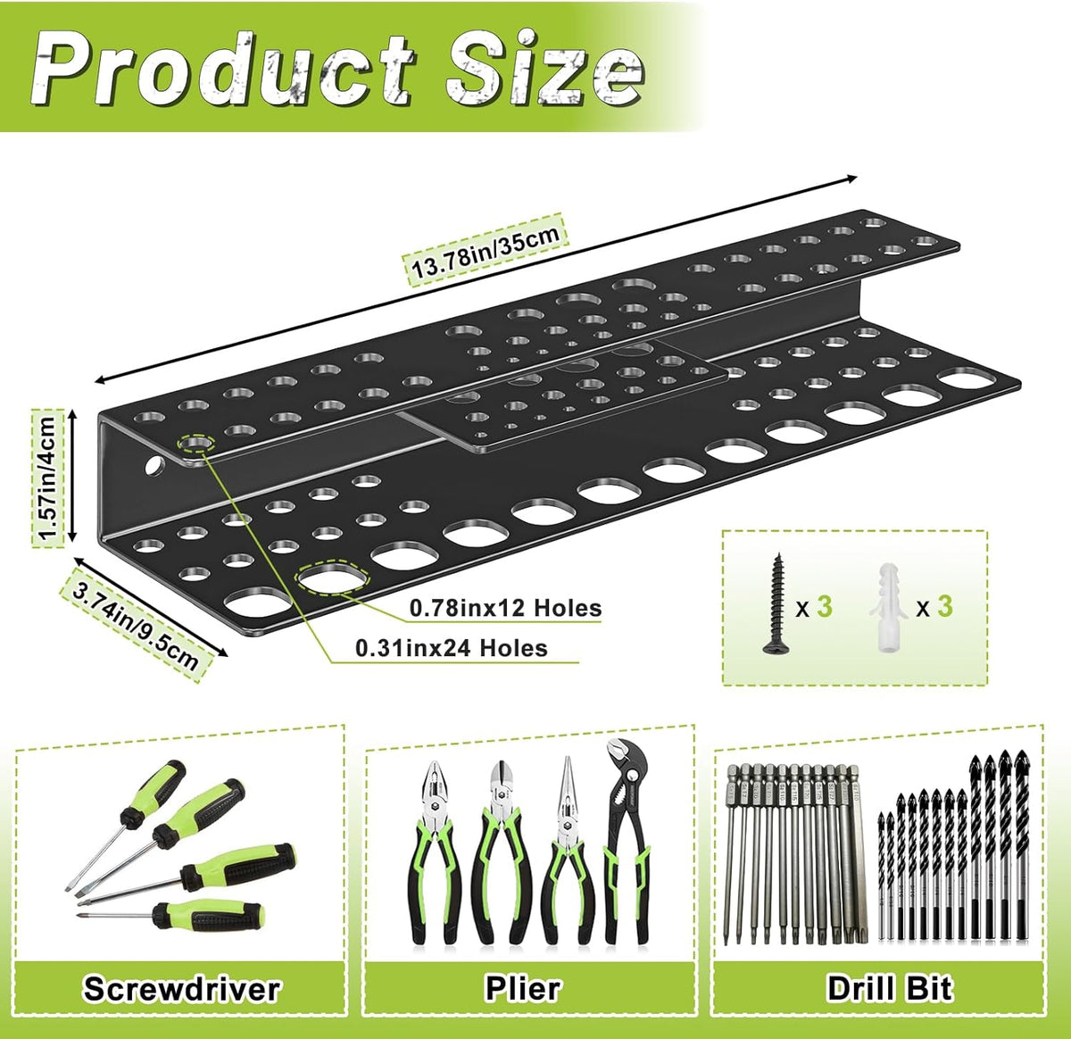 Screwdriver Holder Wall Mount,Heavy Duty Metal Utility Bit Organizer for Screw driver Pliers Drill Bits Small Tools,Screwdriver Organizer Suitable Garages Homes Workshops Sheds (54 holes 1pc)