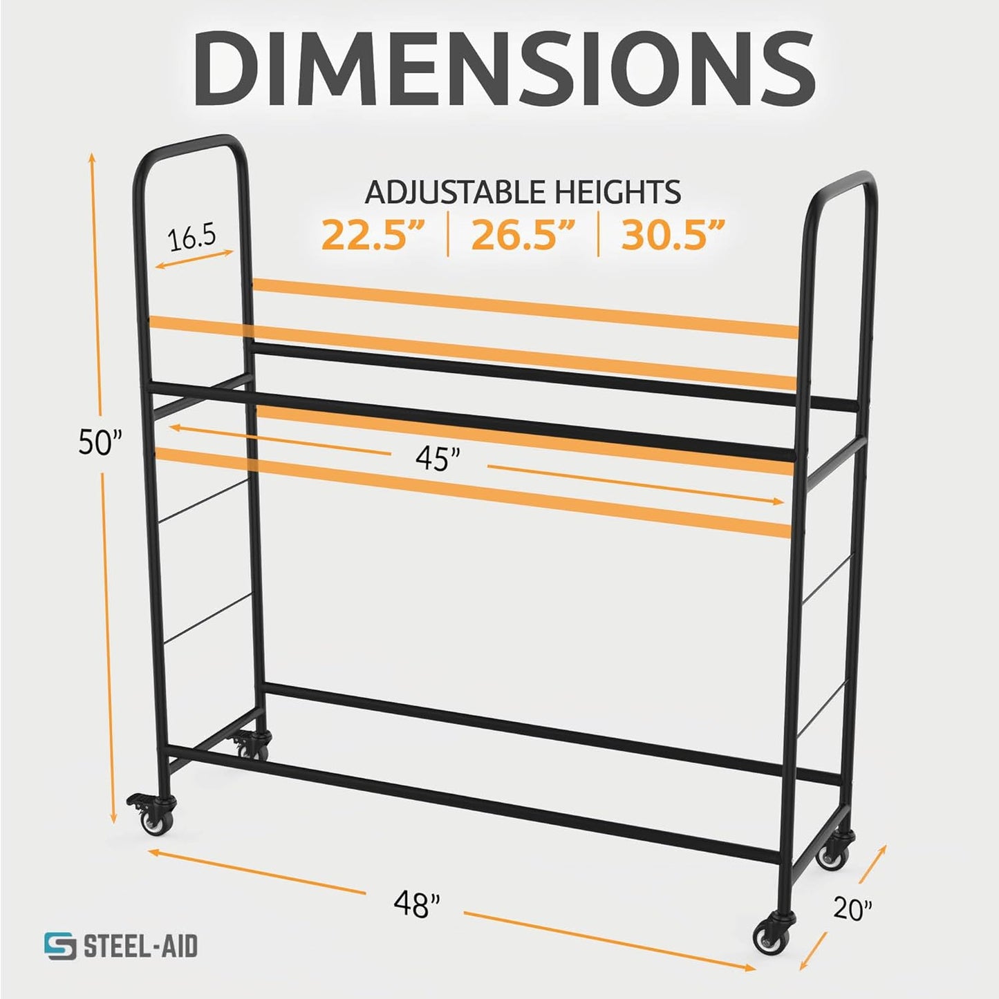 Rolling Tire Rack – Metal, Adjustable, Tire Stand & Protective Cover, Included 4 Adjustable Non Rolling Legs [Updated 48'' L with 4 Wheels Included]