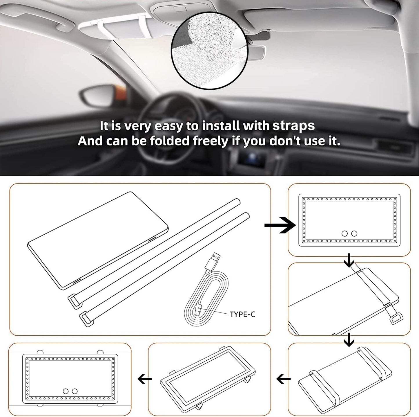 Car Sun Visor Vanity Mirror, 2 Pcs Rechargeable Makeup Mirror With 3 Light Modes & 60 LEDs - Dimmable Clip-on Rear View Sun-Shading Cosmetic, Universal for Car SUV Truck