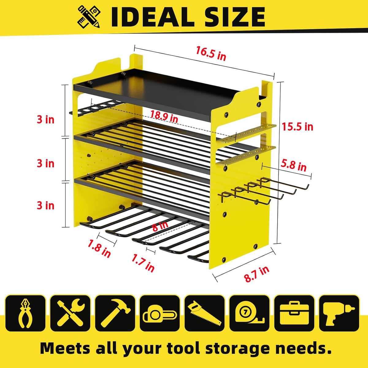 Power Tool Organizer Wall Mount with 4-Drill Holders-400Lbs Load Heavy Duty Metal 4-Layers Garage Storage and Organization Adjustable Battery Tools Rack Utility Racks Gifts for Men