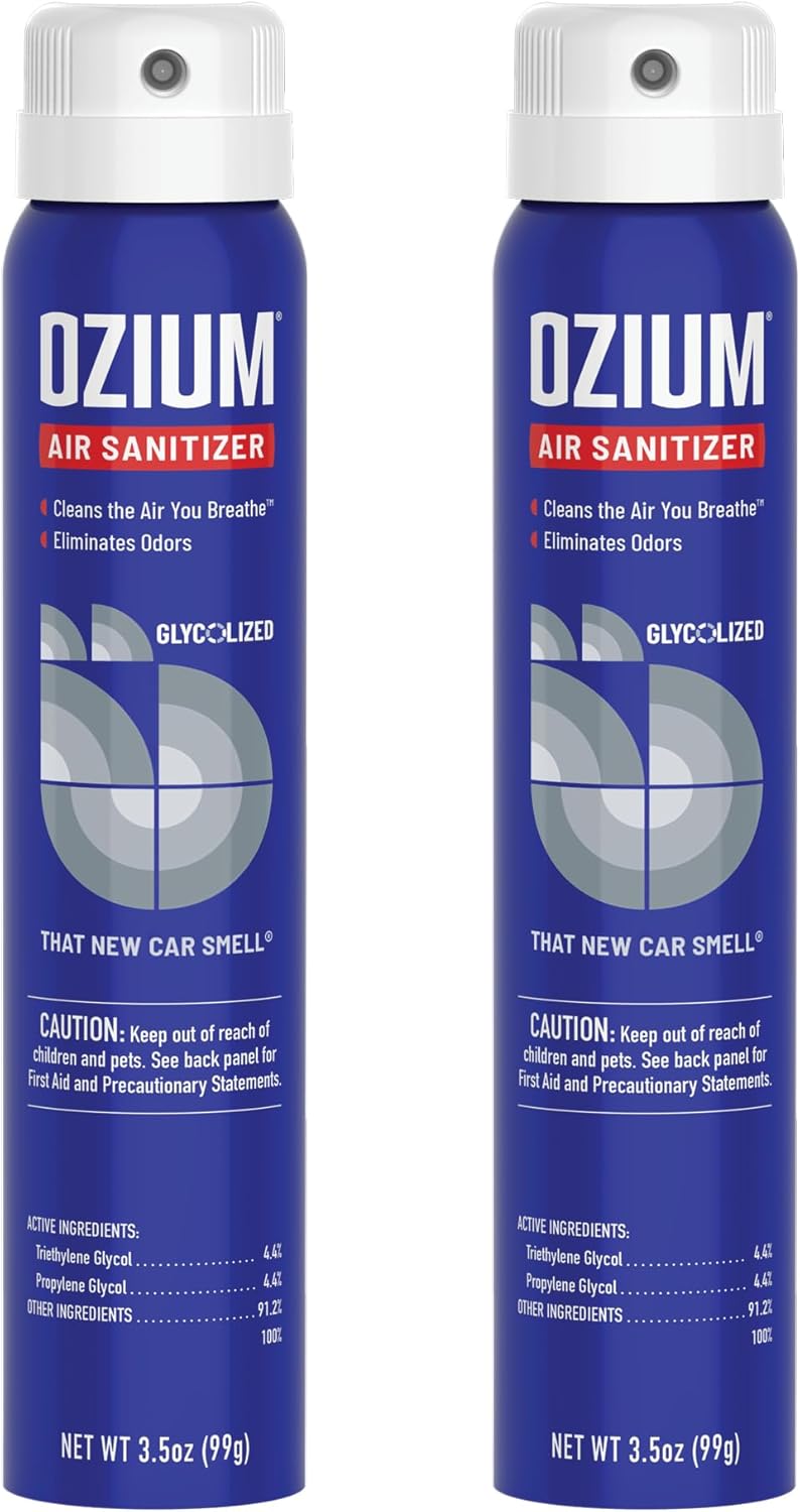 Ozium 3.5oz Air Sanitizer Spray & Odor Eliminator for Homes, Cars, Offices and More, New Car Smell, (Pack of 2)