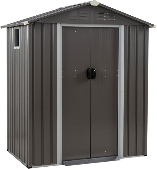 JY QAQA 5x3 FT Metal Outdoor Garden Storage Shed,Waterproof Metal Garden Sheds with Window and Lockable Double Door,Weather Resistant Steel Tool Storage House Shed forPatio,Lawn