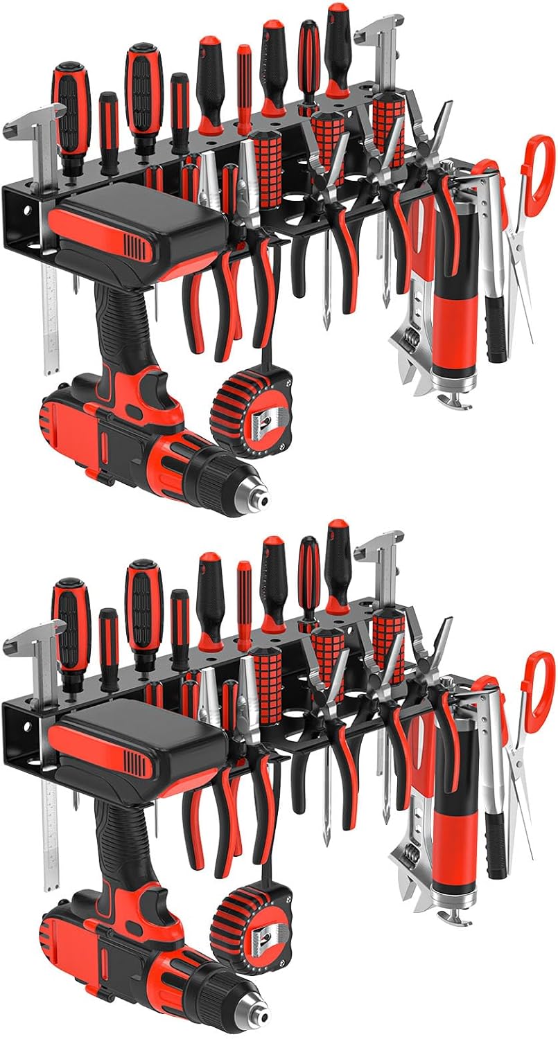 2Pcs Metal Screwdriver Organizer, Wall Mount Plier Organizer Hammer Holder, Hand Tool Storage Rack for Garage Workshop Workbench (Black, 2PCS)