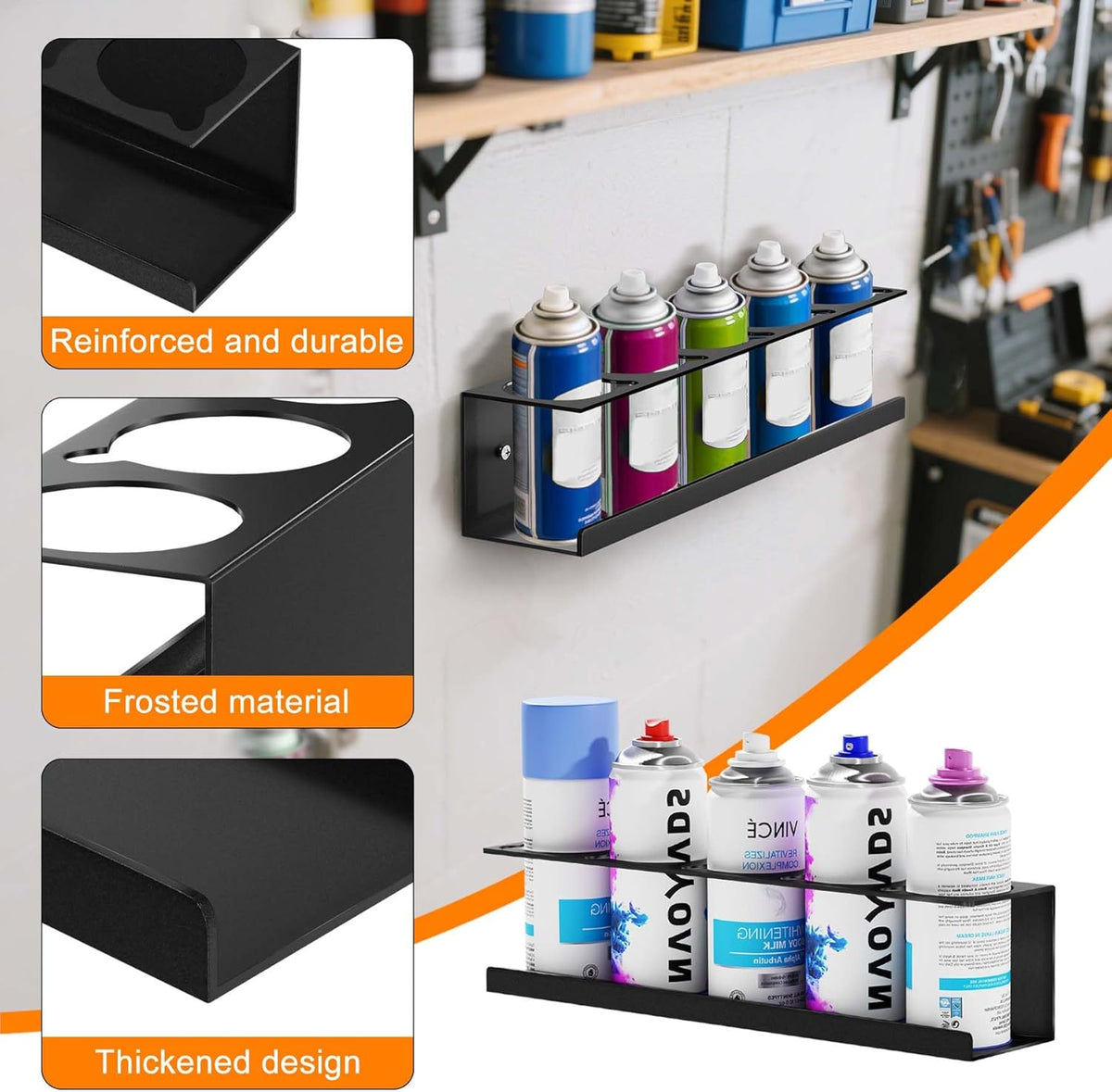 Wall-Mounted Spray Can Holder Rack Organize, 4 Pack Black Steel Aerosol Can Holder with Straw Groove, Spray Can Organizer, Aerosol Can Rack, Spray Paint Can Holder for Garage, Shop, Home and Workspace