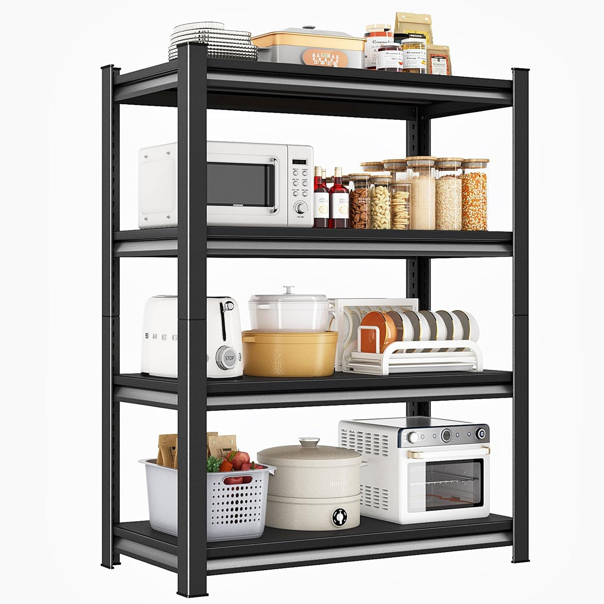 4-Tier Heavy Duty Metal Shelves, Industrial Style, Heavy-Duty Garage Storage Shelves, 40"W x 16"D x 72"H, 1800LBS Capacity
