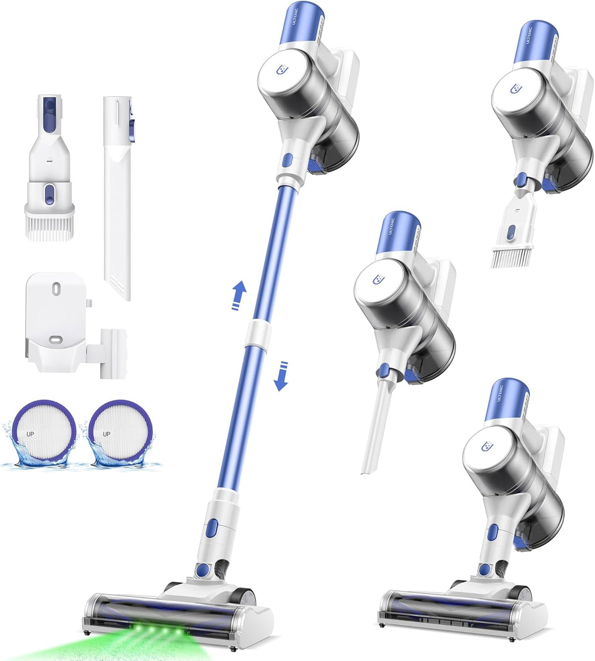 Ultenic U10 Ultra Cordless Stick Vacuum Cleaner, 500W Motor, 45KPa Suction, Max 40mins Runtime, Anti-Tangle Brush, 1L Dustbin Capacity, Stick Vacuum for Home, Pet Hair, Hardwood Floors, and Carpets