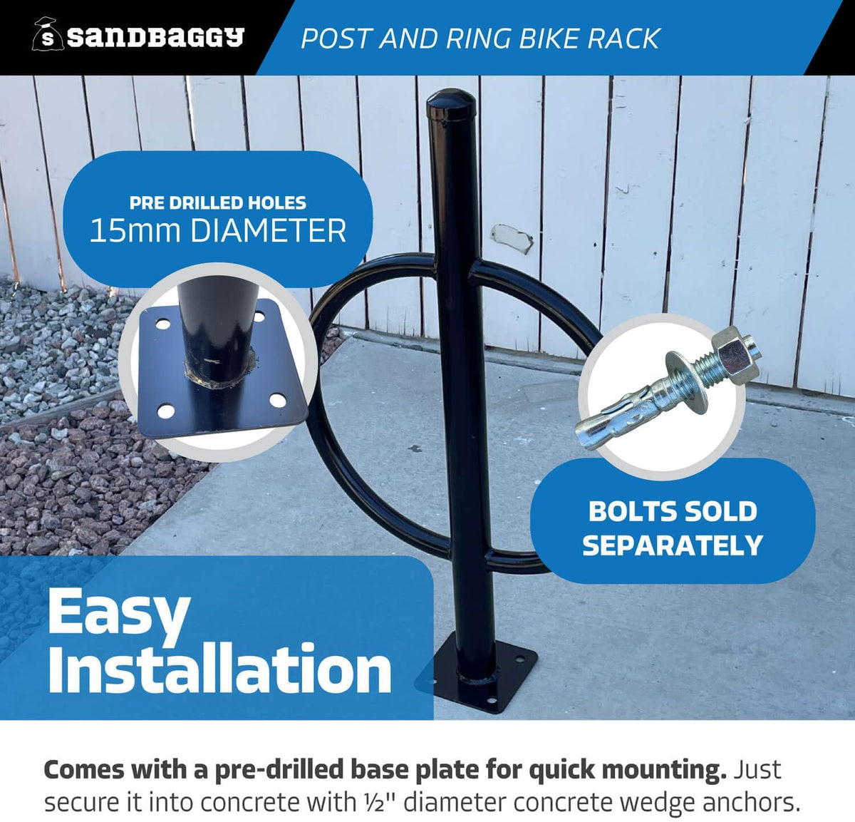 Sandbaggy Post and Ring Bike Rack - Commercial Bike Racks - Galvanized Steel - Anti-Theft Design - In Ground, Apartments, Sidewalks, Industrial (Orange, 1)