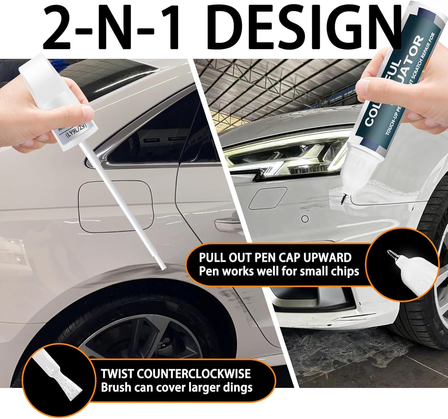 Glacier White Metallic(LS9R/2Y) Touch Up Paint Compatible with Audi, Car Paint Pen Scratch Repair Two-In-One Touch Up Paint, Premium Car Scratch Remover for Deep Scratches