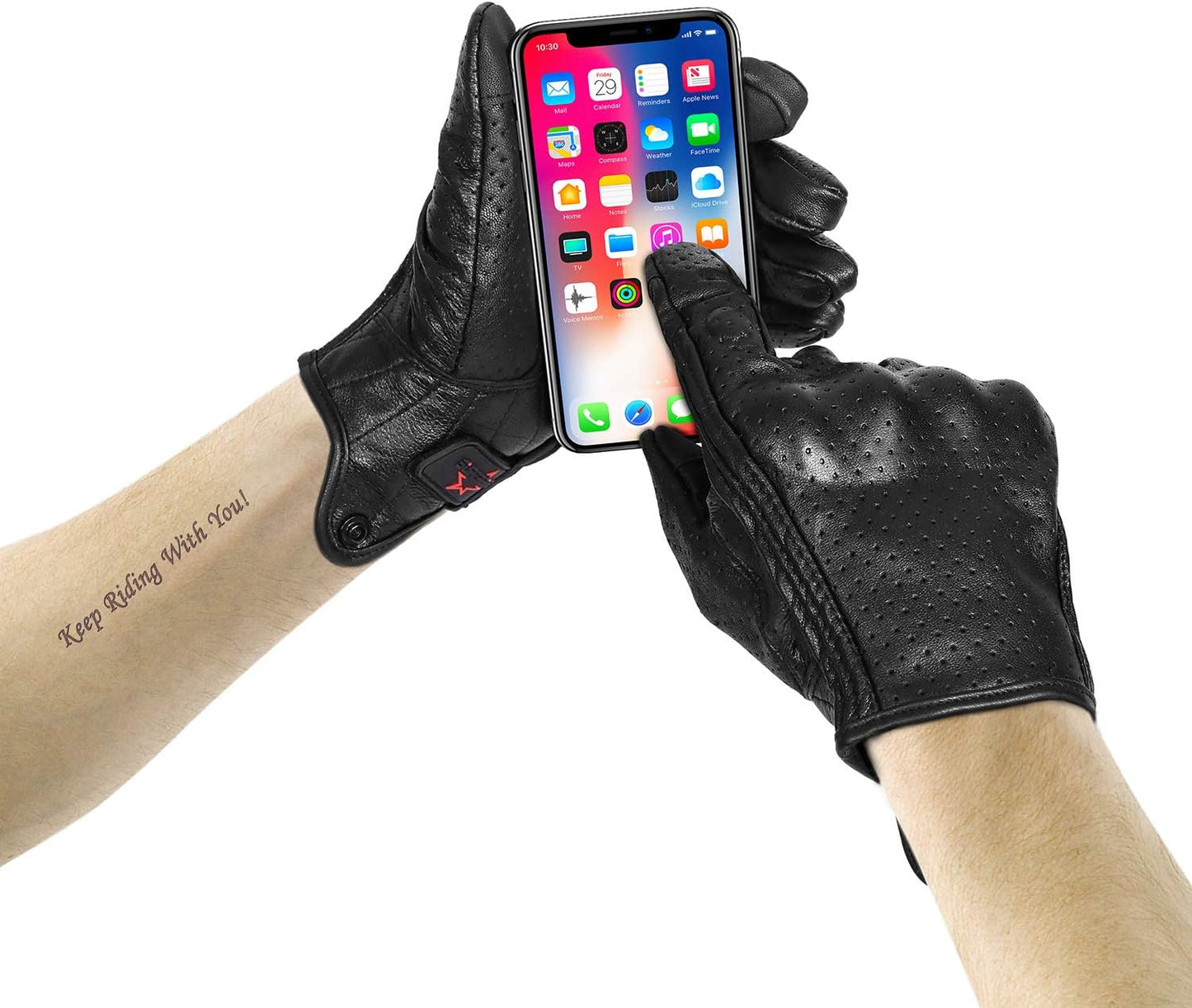Superbike Full Finger Goat Skin Leather Touch Screen Motorcycle Gloves Men S,M,L,XL,XXL (Perforated, S)