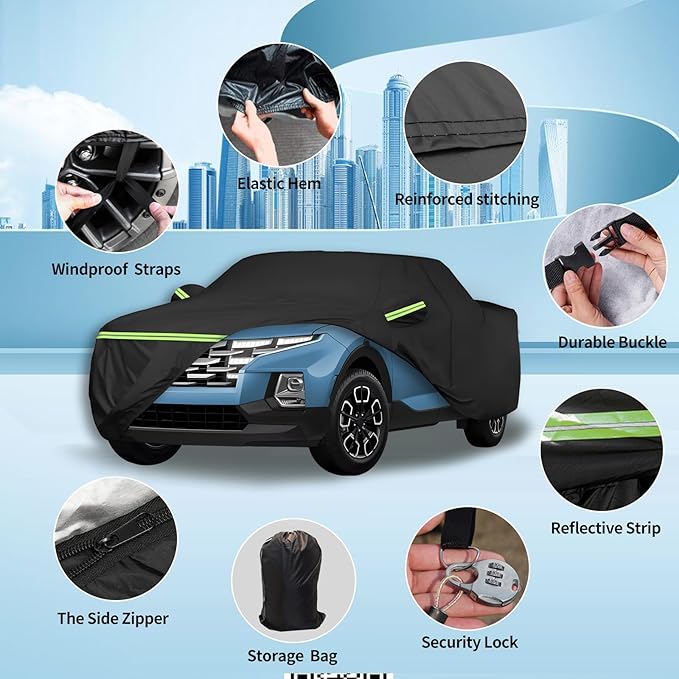 Waterproof Car Covers for 2021-2023 Hyundai Santa Cruz (Black) 210T Custom Outdoor Storm Hood