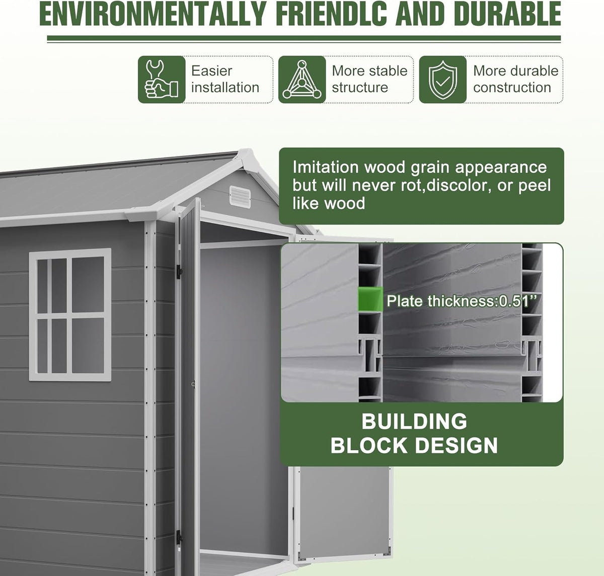 6x6 Resin Outdoor Storage Shed Kit-Perfect to Store Patio Furniture, Garden Tools Bike Accessories, Beach Chairs and Lawn Mower, Grey & White