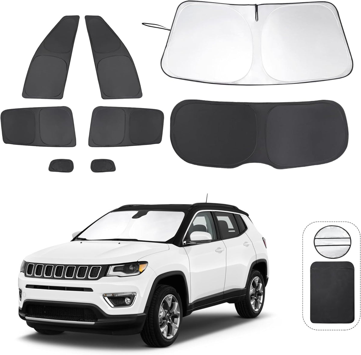 TINGLU Window Shades for Jeep Compass 2017-2024 Accessorie Car Side Full Windows Rear Triangular Windshield Sun Shade Sun UV Rays & Privacy Protection for Camping,Napping,and Relaxing 8PCS