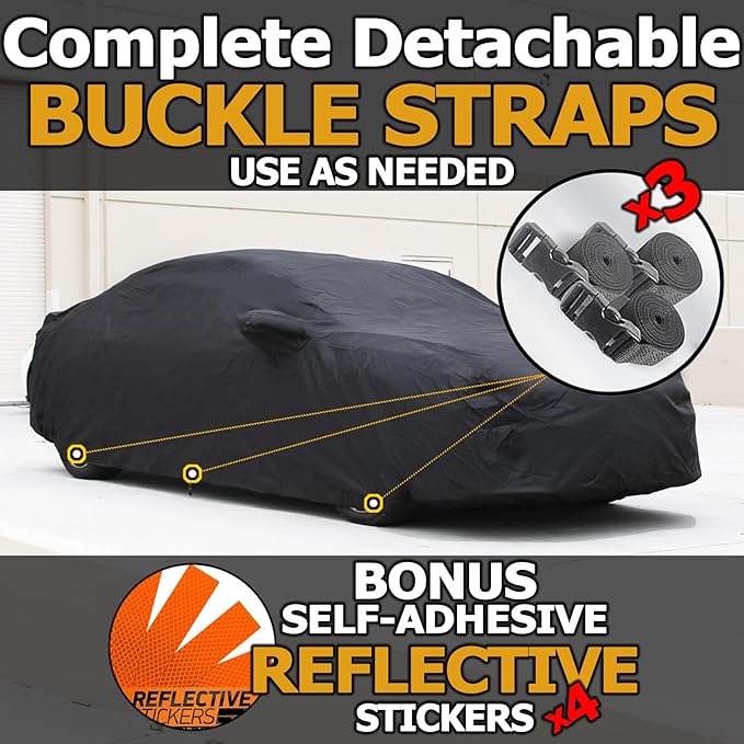 All Weather Waterproof car Cover Good for rain Snow uv Protection dust mid-Size Sedan Altima Accord Prius Impreza Passat Fusion Camry Model 3 Black