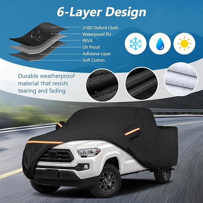 Waterproof Car Covers for Toyota Tacoma Double Cab-6ft Bed 2016-2025, Waterproof 420D Oxford Cloth Cover Outdoor Full Car Covers with Zipper Windproof Heavy Duty All Weather