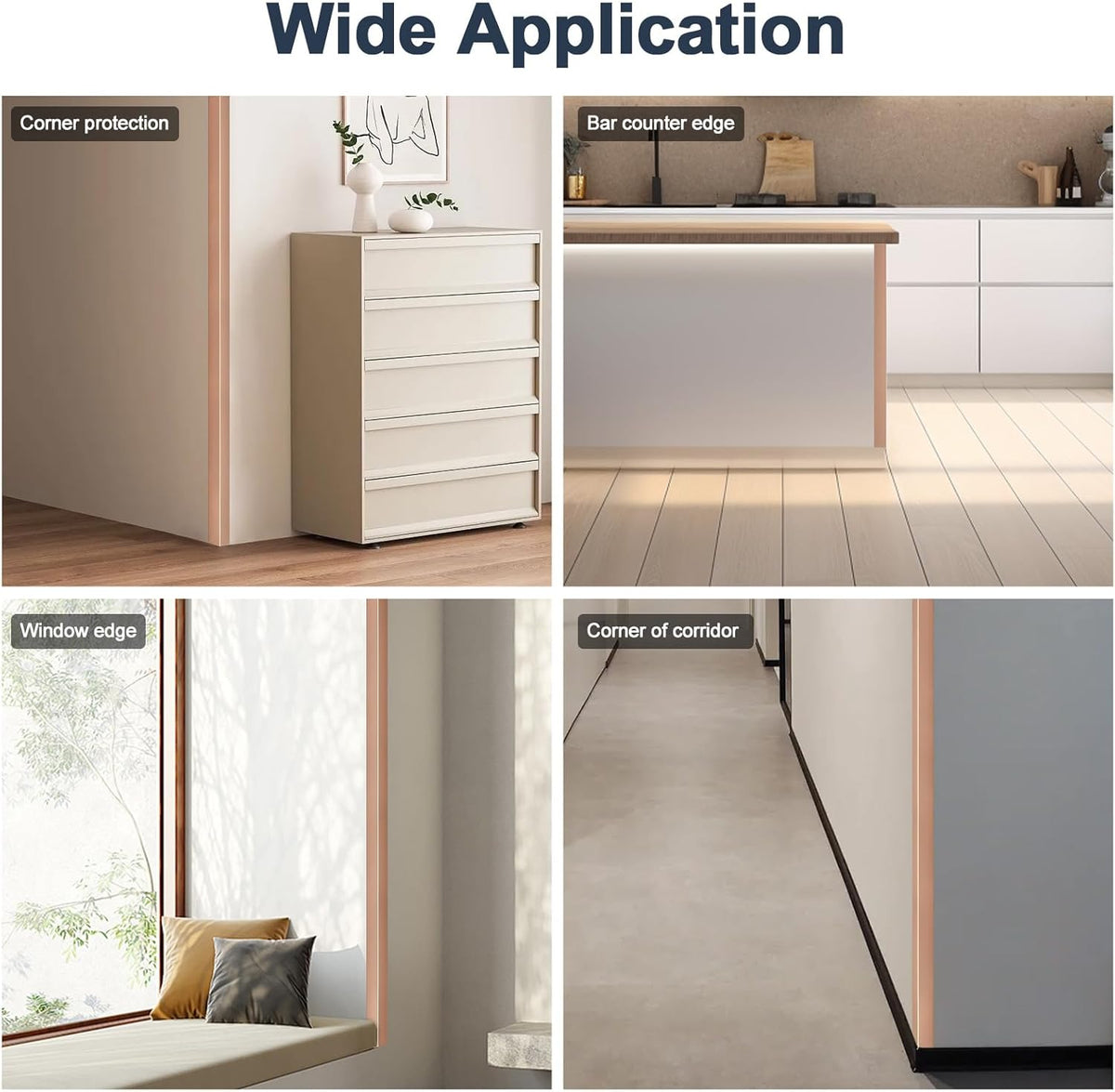 4PCS 45" Aluminum Metal Corner Protectors, Self Adhesive Corner Guards, Metal Wall Edge Protector Strip, Furniture Corner Protectors, Wall Cabinet Baseboard Decoration 45" x 2" (Rose Gold)