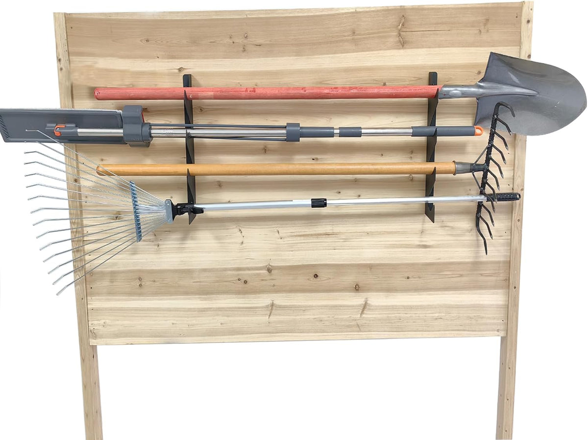 Wall Mount Garden Storage Tool Organizer, Heavy Duty Shed Tool Organizer for Shovels and Rakes, Tool Rack for Garage Organization & Storage, Holds 150 lbs Black