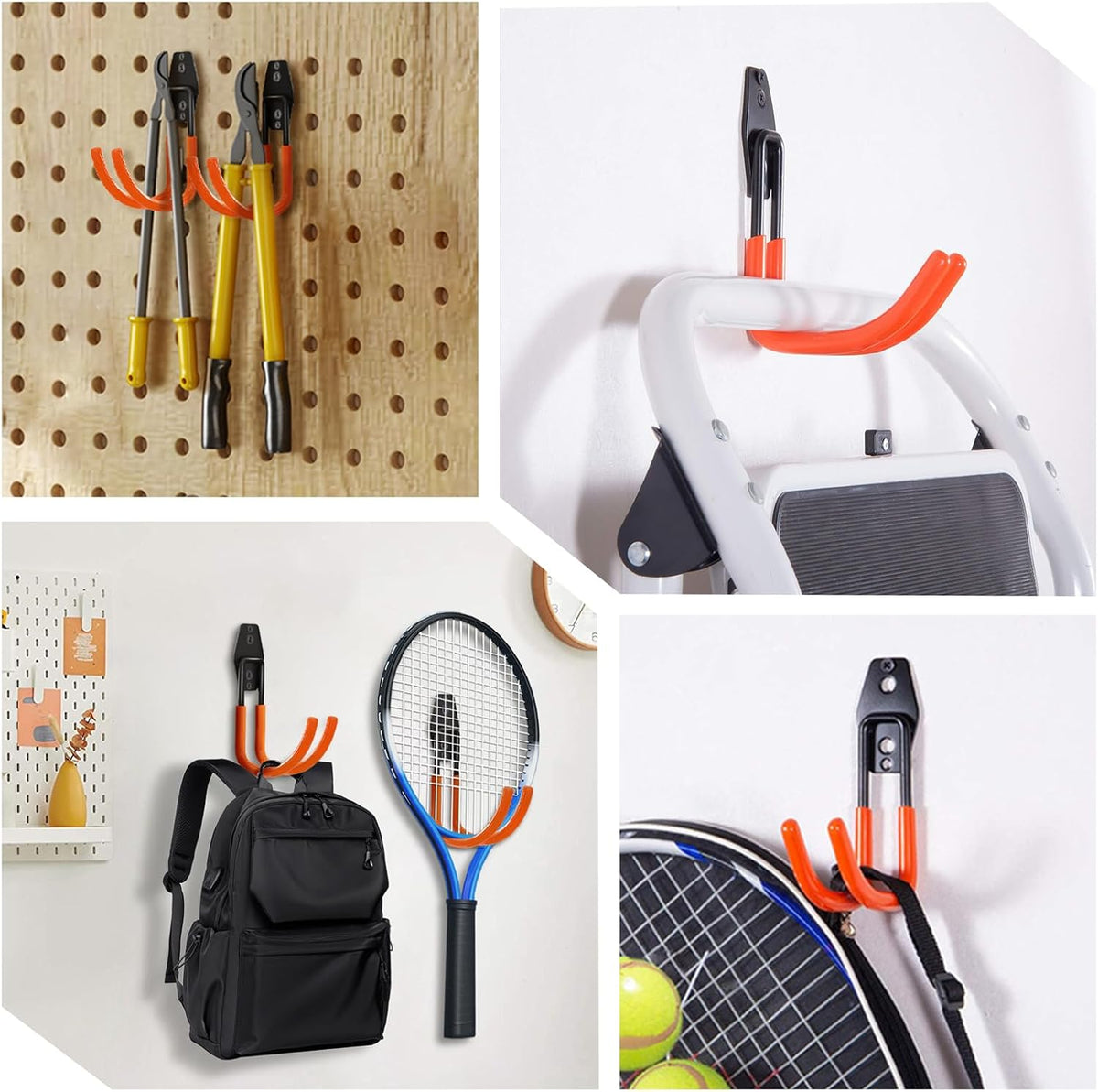 Garage Storage Utility Hooks，Garage Garden Tool Organizer，Steel Wall Mount Hooks, Large Garden U Hooks （2 Pack） (Type-2-Orange)