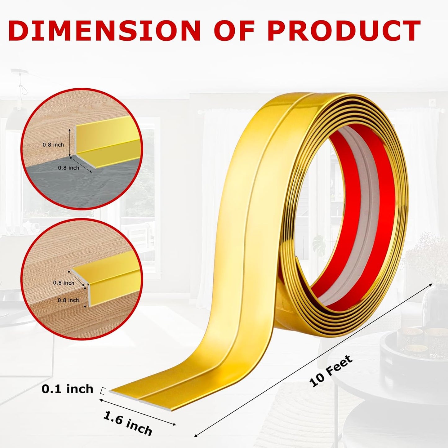 Flexible Wall Corner Protector Moulding Trim Peel and Stick Wall Corner Guards Edge Protector Self Adhesive Molding Trim Strip for Edge Ceiling (Gold, 1.6 in x 10 Ft)