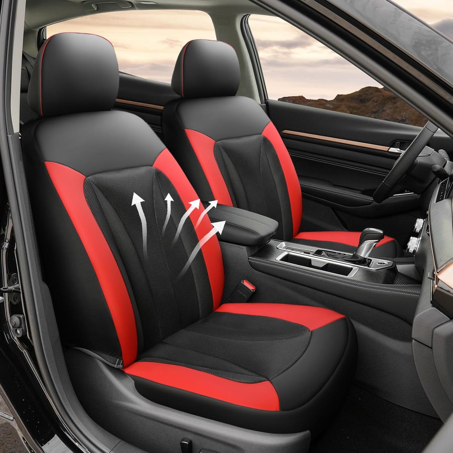 GIANT PANDA Front Seat Cover for Nissan, 3D Air Mesh Car Seat Covers Custom Fit Nissan Rogue Altima Sentra Versa Kicks Frontier Murano Pathfinder Maxima (Red) 2-Pack