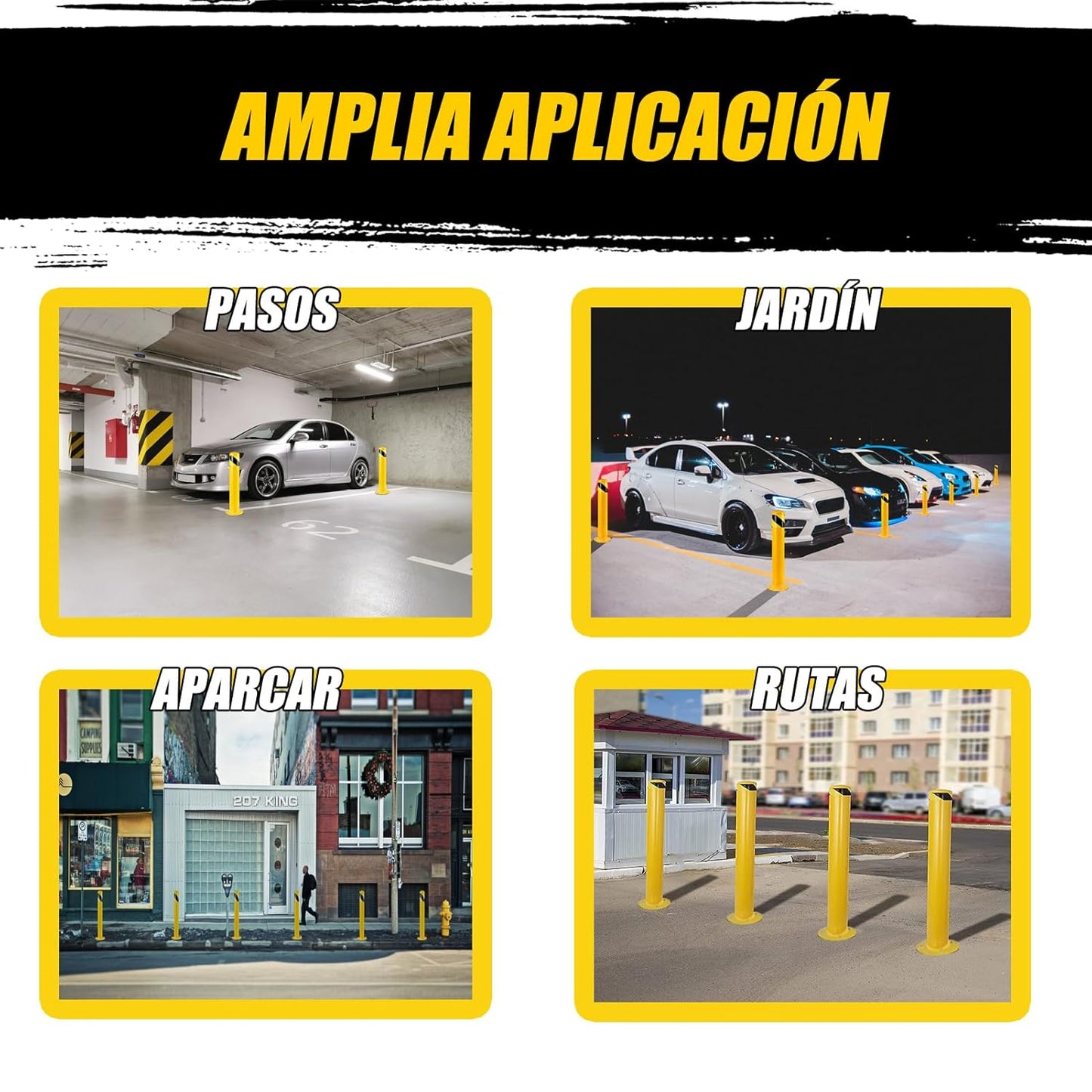 Safety Bollard Post, Steel Bollards,Parking Bollard, Yellow Powder Coated Safety Parking Barrier Post, for Traffic Sensitive Areas (4, 42"H*3.5"D)