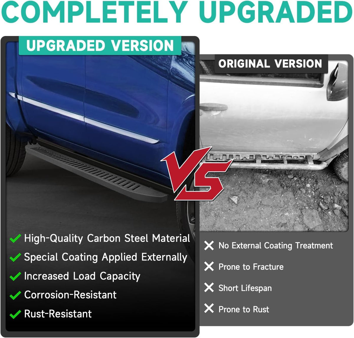 6'' Running Boards – Heavy-Duty Black Carbon Steel with Powder Coating – Compatible with 2019-2024 Silverado Crew Cab (Diagonal Slots)