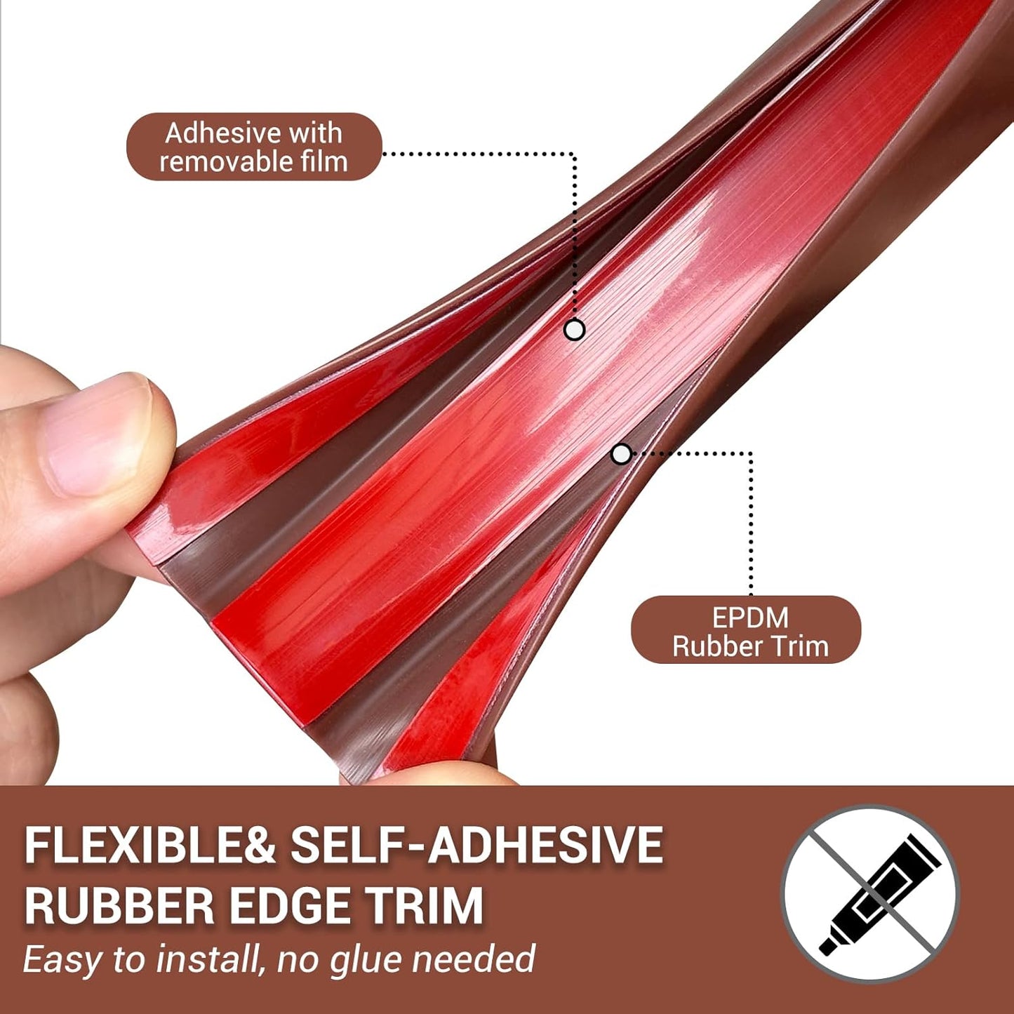 Rubber Edge Trim, Flexible Edge Banding, 1/2"(12.7mm) U Channel Furniture Edge Protector, Self Adhesive Edge Guards for Plywood, Wood, Glass Parts, 20Ft, Brown Color