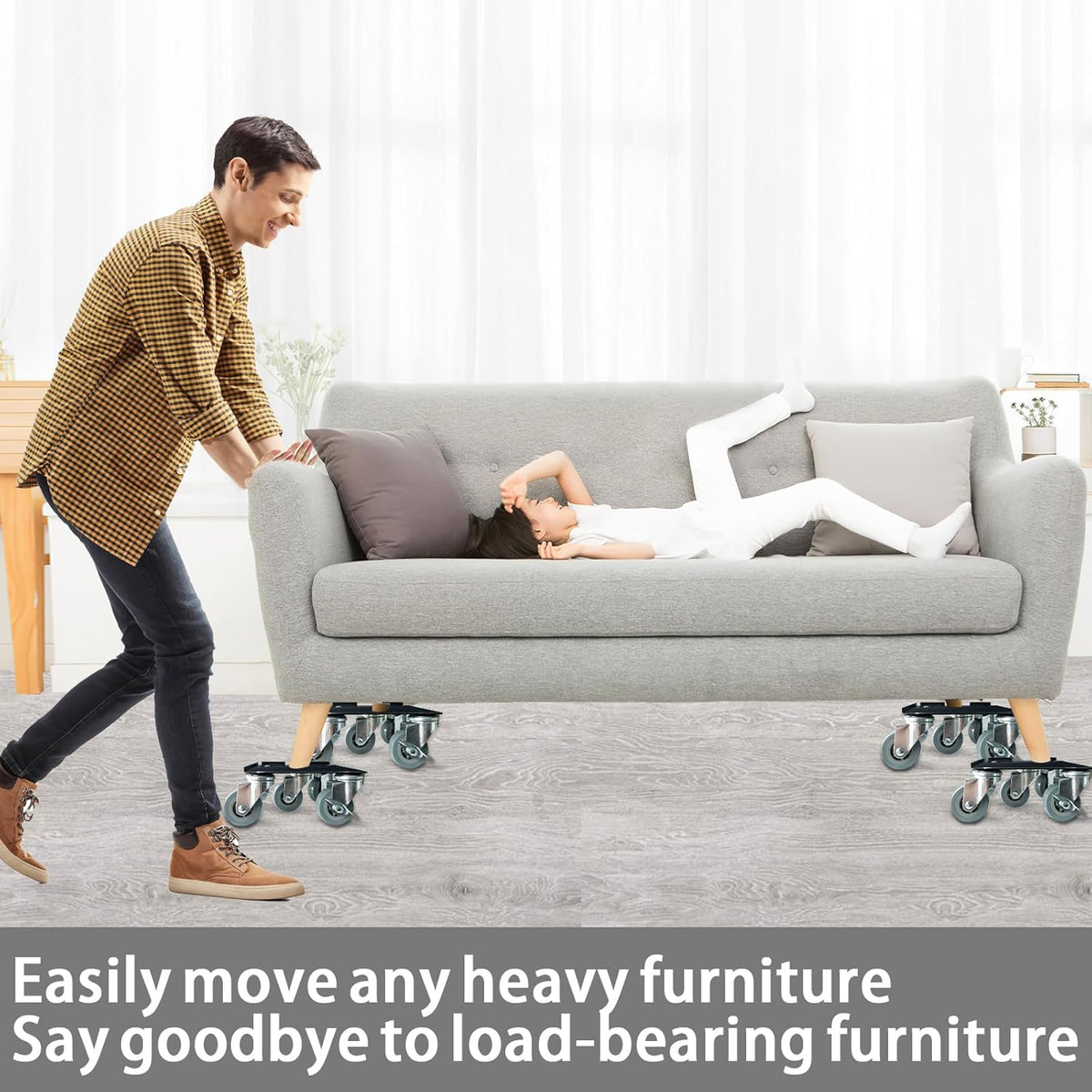 Furniture-Dolly-Furniture-Movers-with-5-Wheels, Furniture Sliders Large Size Carbon Steel Panel Lifter Tool for Moving Heavy Furniture, Furniture Dollies with 2 Brakes, Max Capacity 3335 Ibs