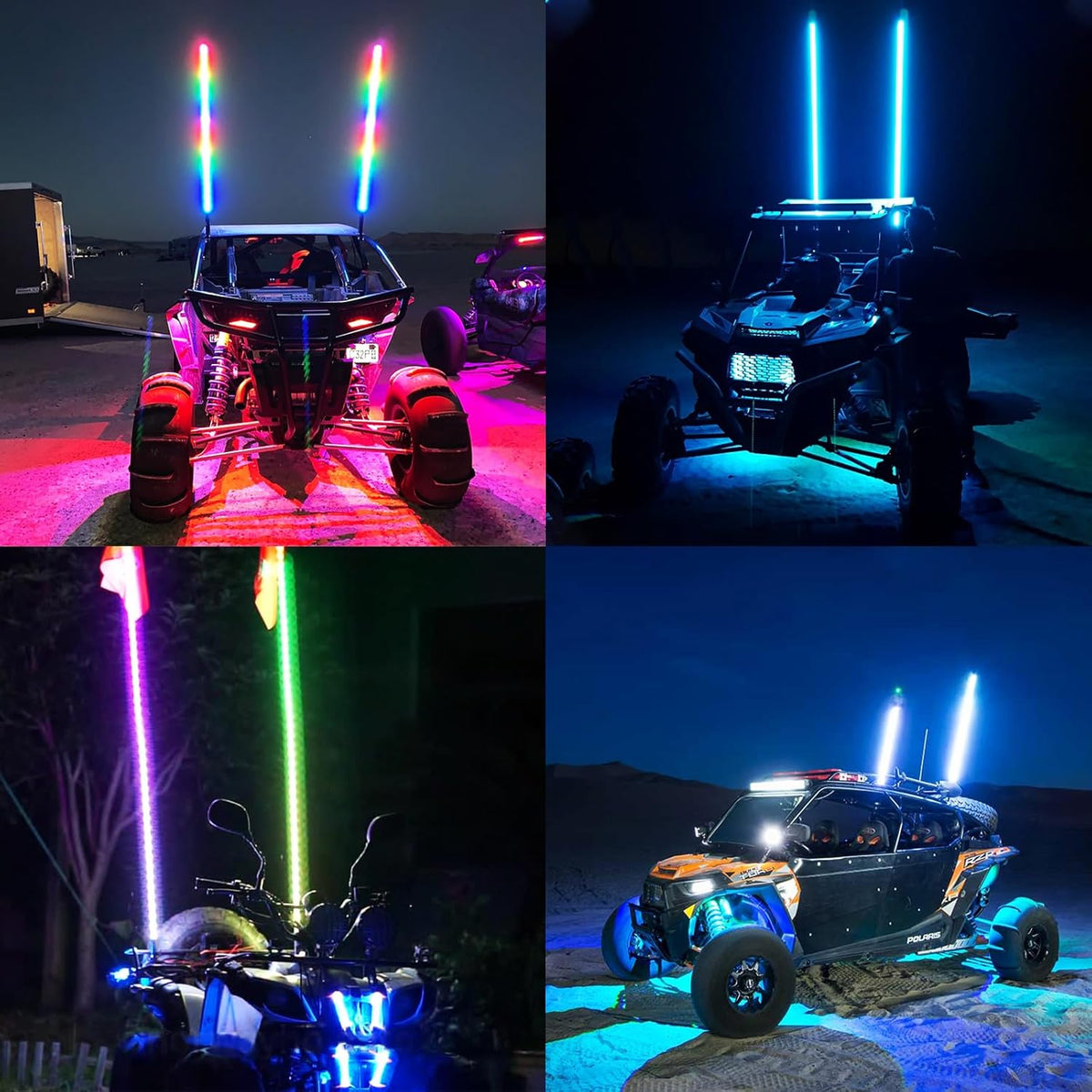 3FT-2 PC Spiral RGB LED Whip Light RGB Chasing/Dancing Light RF Remote Control Lighted Whip Lights for UTV, ATV, Off Road, Truck, Sand, Buggy Dune, RZR