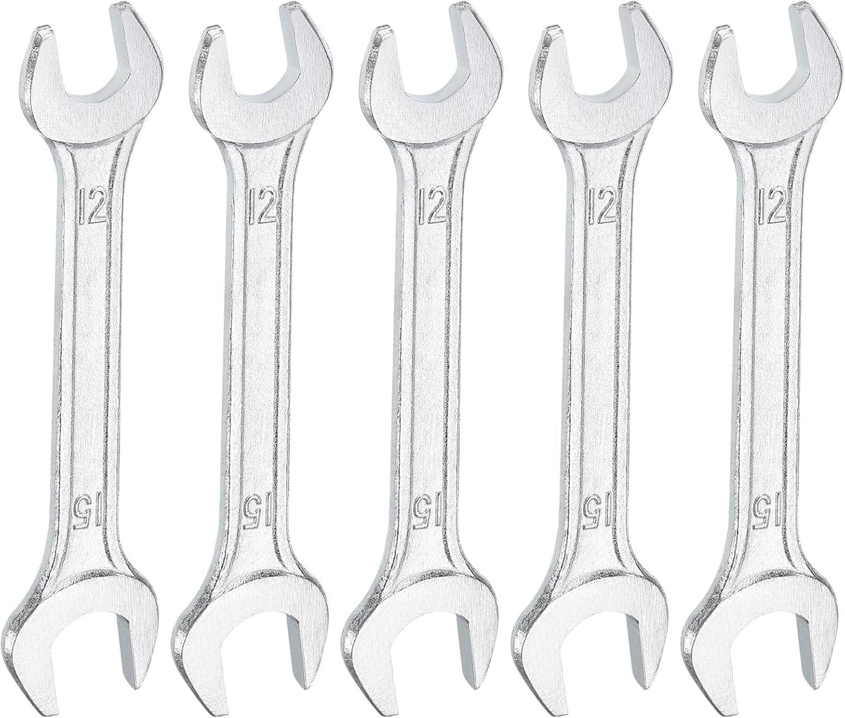 HARFINGTON 5pcs Double Open End Wrench 12mm x 15mm Metric 15 Degree Offset Angle Small Flat Head Wrench Galvanizing Open Ended Spanner for Automotive Repair Furniture Assembly