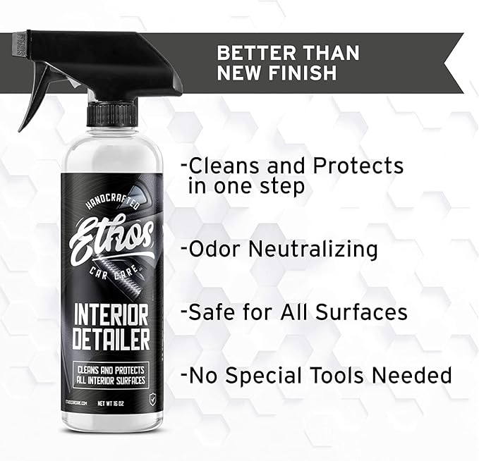 Ethos Car Care Interior Detailer - Easily Cleans and Protects All Interior Surfaces, Non Greasy Satin Finish, UV Protection and Odor Neutralizing Agents for Interior Care (Gallon)